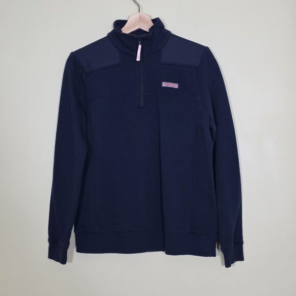 Vineyard Vines Polo Sweater Women S Navy LS 1/4 Zip Mock Neck Cotton Preppy Boho - Picture 14 of 15